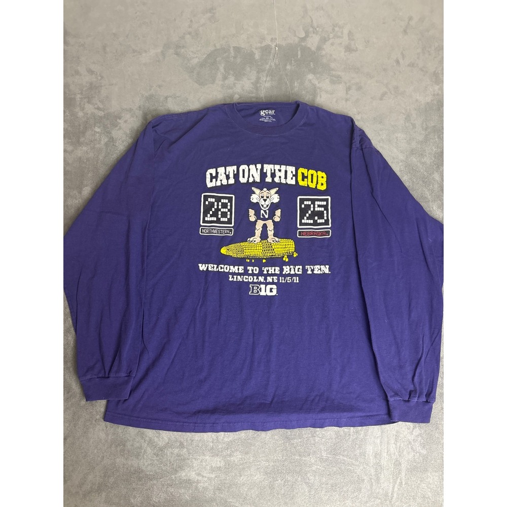 Vintage Northwestern Wildcats Cat on the Cob Big Ten Long Sleeve Shirt Mens 2XL